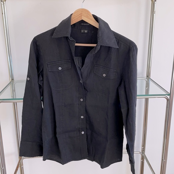 Theory linen black button down sz small - Picture 1 of 3